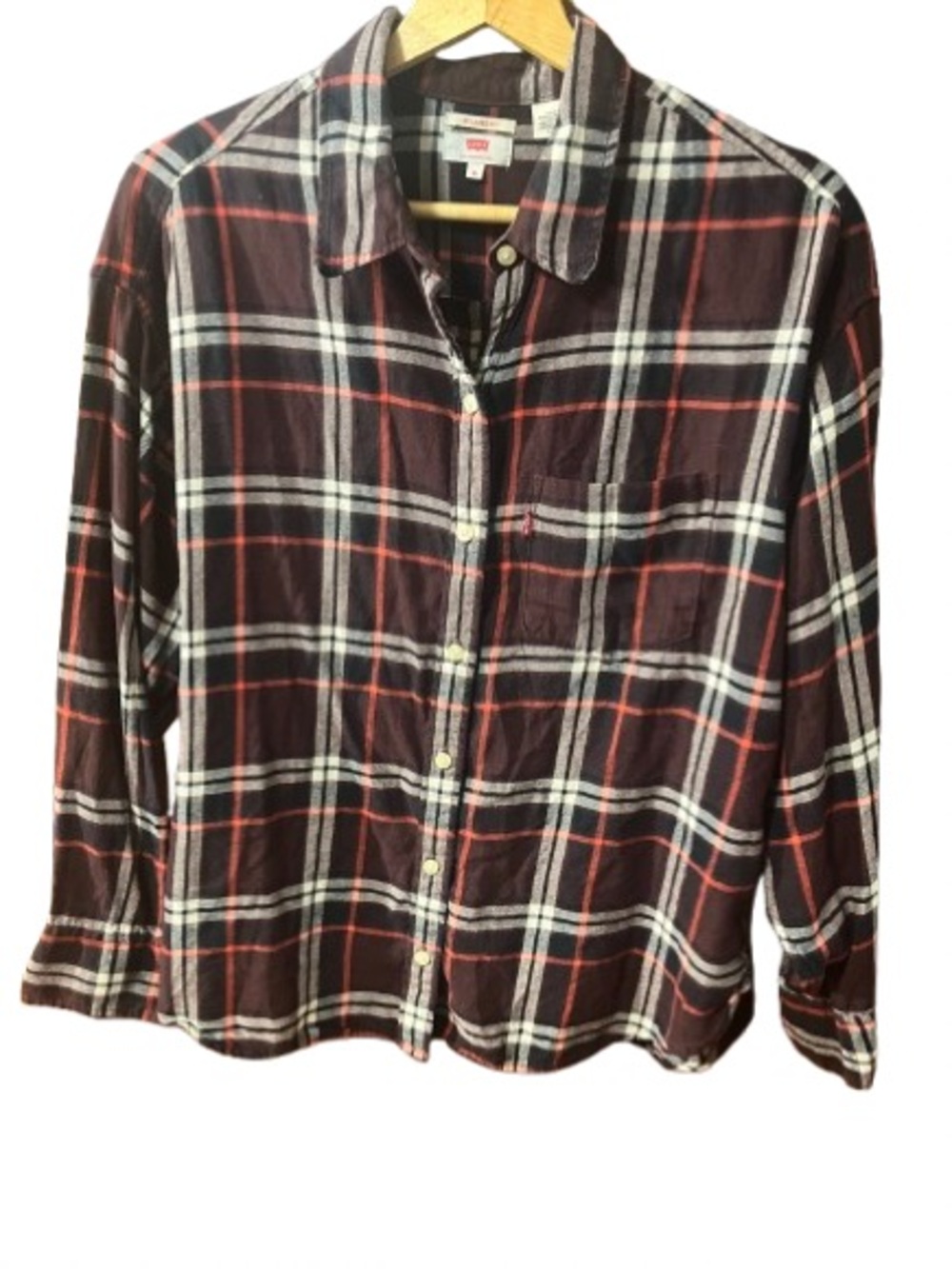 Levi's Relaxed Fit Flannel Black, Red & White Plaid Button-Down Shirt Size XL